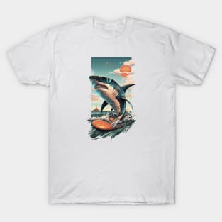 Surfing Shark Surf Retro Cool Gift For Surfer Funny Croc Surfin' Alligator Beach. T-Shirt